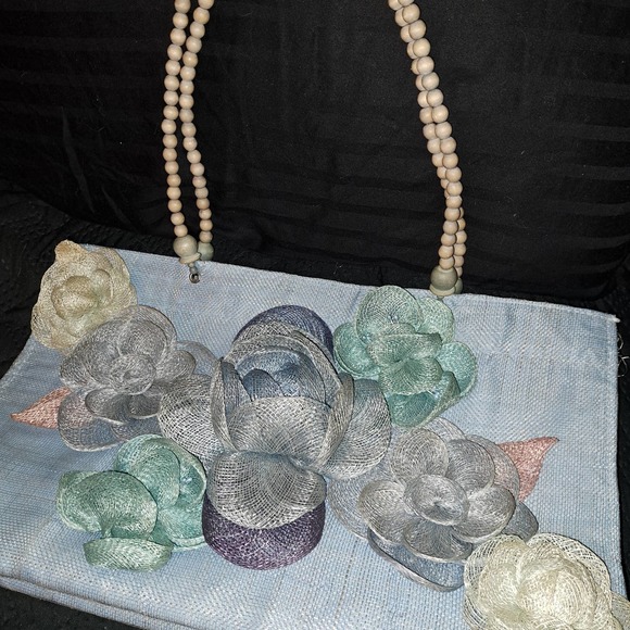 FABULOUS FIND! VERY VINTAGE Dyed Burlap & wooden Bead Handle 1950's - Picture 6 of 7